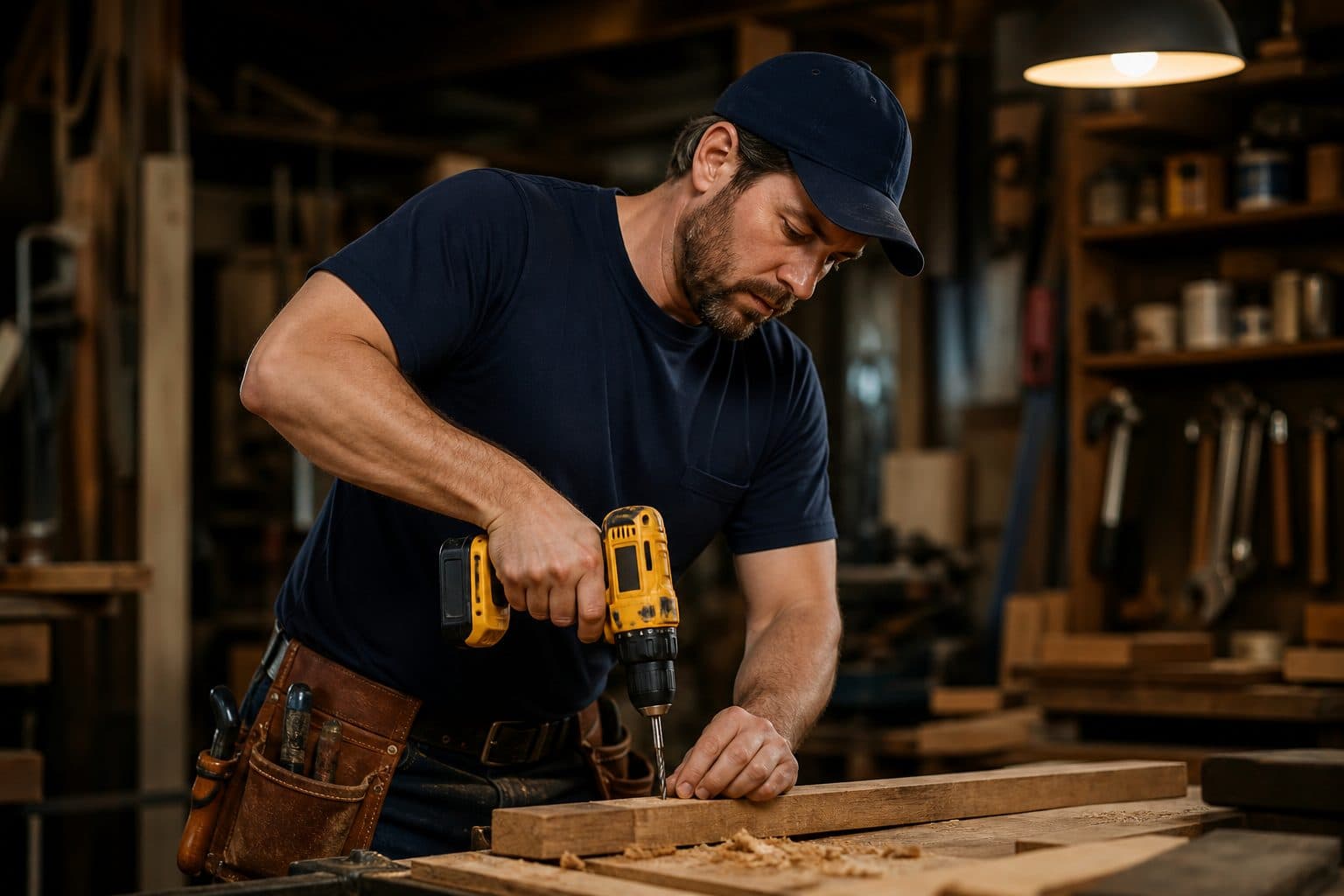 Handyman working with tools in a workshop